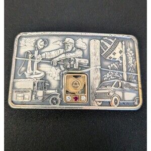 Vintage Ohio Bell System Ameritech Service Award Belt Buckle Gems Gold Engraved